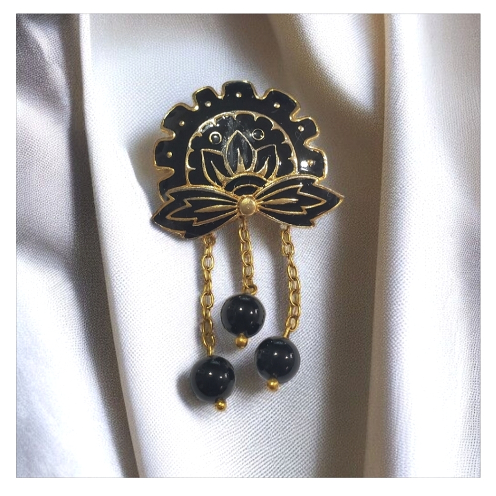 BALENCIAGA Rare Early Thistle Enamel Gold Dangle Brooch - Picture 3 of 6